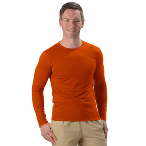The Aron Fitted shirt is very versatile, great to wear all by its self or as a layer underneath. Made from soft, breathable Bamboo with banded cuffs and tapered sides. Great for men and women, everyone will love their Aron Fitted Shirt. Proudly Made In Canada Fabrication: 66% Rayon from Bamboo, 28% Cotton, 6% Spandex - Jersey Eco-Essentials Colour Ginger Orange $45.00