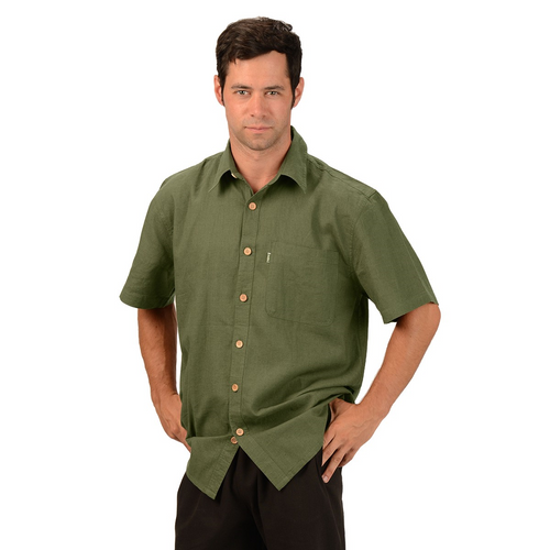 The Will Short Sleeve Button Up Hemp Shirt is a must have for your every day wardrobe, with wood buttons and a single pocket on the right. A great selection of colours, you will want more then one. Fabrication: 55% Hemp, 45% Organic Cotton Eco-Essentials Colour Olive Green $70.00