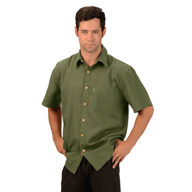 Olive green button hotsell up shirt mens