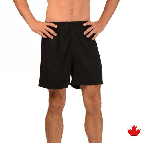 With their silky soft comfortable feeling, the Marty Boxer shorts are great all day or all night. Made with Bamboo, they have an elastic waistband and faux fly. Proudly made in Canada Fabrication: 70% Bamboo Rayon 30% Cotton  Eco-Essentials Colour Black