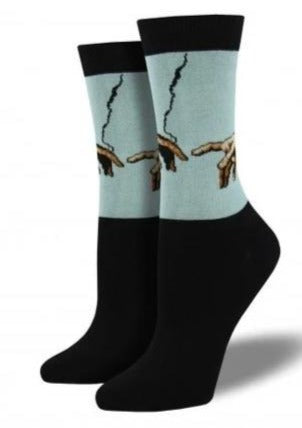 Black with Cool Blue Creation Of Adam Socks. Soft, Breathable, Moisture Wicking, Antibacterial, Hypoallergenic, Amazing Socks! One Size Fits Most (Women's 5-11) Fabrication: 66% Rayon from Bamboo, 32% Nylon, 2% Spandex SockSmith $20.00