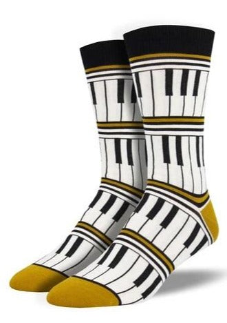 Yellow with Piano Keys. Soft, Breathable, Moisture Wicking, Antibacterial, Hypoallergenic, Amazing Socks! One Size Fits Most ( Men's 7-13) (Women's 5-11) Fabrication: 66% Rayon from Bamboo, 32% Nylon, 2% Spandex SockSmith gold yellow W-$20.00 M-$22.00