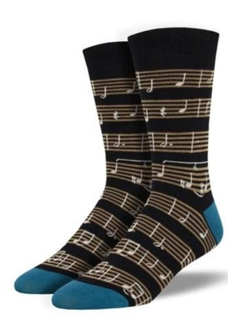 Black with Sheet Music. Blue Toe and Heel. Soft, Breathable, Moisture Wicking, Antibacterial, Hypoallergenic, Amazing Socks! One Size Fits Most (Men's 7-13) Fabrication: 66% Rayon from Bamboo, 32% Nylon, 2% Spandex SockSmith $22.00