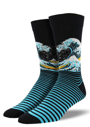 Black with Wave Scene. Soft, Breathable, Moisture Wicking, Antibacterial, Hypoallergenic, Amazing Socks! One Size Fits Most (Men's 7-13) Fabrication: 66% Rayon from Bamboo, 32% Nylon, 2% Spandex SockSmith $22.00