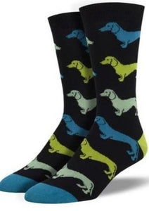 Navy Blue with Dachshunds. Soft, Breathable, Moisture Wicking, Antibacterial, Hypoallergenic, Amazing Socks! One Size Fits Most (Men's 7-13) Fabrication: 66% Rayon from Bamboo, 32% Nylon, 2% Spandex SockSmith $22.00 black