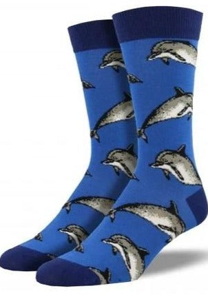 Colbalt Blue With Dolphins. Soft, Breathable, Moisture Wicking, Antibacterial, Hypoallergenic, Amazing Socks! One Size Fits Most (Men's 7-13) Fabrication: 66% Rayon from Bamboo, 32% Nylon, 2% Spandex SockSmith $22.00