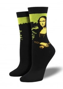 Black with Mona Lisa Art. Soft, Breathable, Moisture Wicking, Antibacterial, Hypoallergenic, Amazing Socks! One Size Fits Most ( Men's 7-13) (Women's 5-11) Fabrication: 66% Rayon from Bamboo, 32% Nylon, 2% Spandex SockSmith black W-$20.00 M- $22.00