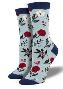 Blue with Multiple Types of Flowers. Soft, Breathable, Moisture Wicking, Antibacterial, Hypoallergenic, Amazing Socks! One Size Fits Most (Women's 5-11) Fabrication: 66% Rayon from Bamboo, 32% Nylon, 2% Spandex SockSmith $20.00 