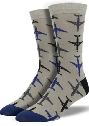 Grey with Airplanes Soft, Breathable, Moisture Wicking, Antibacterial, Hypoallergenic, Amazing! One Size Fits Most (Men's 7-13) Fabrication: 66% Rayon from Bamboo, 32% Nylon, 2% Spandex SockSmith $22.00