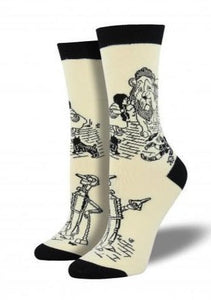 Ivory White with Wizard Of Oz Characters. Soft, Breathable, Moisture Wicking, Antibacterial, Hypoallergenic, Amazing Socks! One Size Fits Most (Women's 5-11) Fabrication: 66% Rayon from Bamboo, 32% Nylon, 2% Spandex SockSmith $20.00