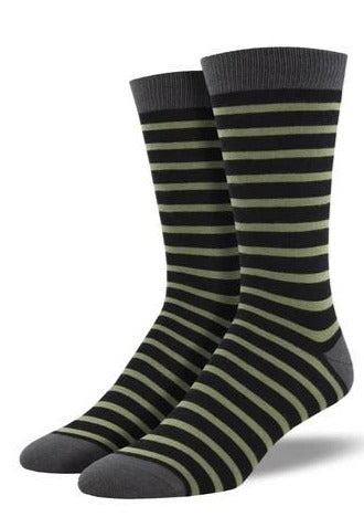 Black with Green Stripes. Soft, Breathable, Moisture Wicking, Antibacterial, Hypoallergenic, Amazing Socks! One Size Fits Most (Men's 7-13) Fabrication: 66% Rayon from Bamboo, 32% Nylon, 2% Spandex SockSmith $22.00