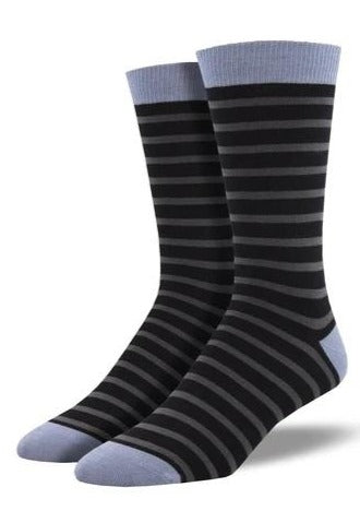 Black with Grey Stripes. Soft, Breathable, Moisture Wicking, Antibacterial, Hypoallergenic, Amazing Socks! One Size Fits Most (Men's 7-13) Fabrication: 66% Rayon from Bamboo, 32% Nylon, 2% Spandex SockSmith $22.00