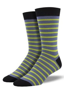 Blue with Yellow Stripes. Soft, Breathable, Moisture Wicking, Antibacterial, Hypoallergenic, Amazing Socks! One Size Fits Most (Men's 7-13) Fabrication: 66% Rayon from Bamboo, 32% Nylon, 2% Spandex SockSmith $22.00