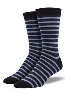 Navy with Light Blue Stripes. Soft, Breathable, Moisture Wicking, Antibacterial, Hypoallergenic, Amazing Socks! One Size Fits Most (Men's 7-13) Fabrication: 66% Rayon from Bamboo, 32% Nylon, 2% Spandex SockSmith $22.00