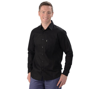 The Ryan dress shirt is the perfect weight, long sleeve dress shirt for business with or without a tie. Very comfortable as a casual outfit, with tone on tone buttons and a single front pocket. A must have for every wardrobe! Fabrication: 55% Hemp 45% Organic Cotton Eco-Essentials $80.00 Black