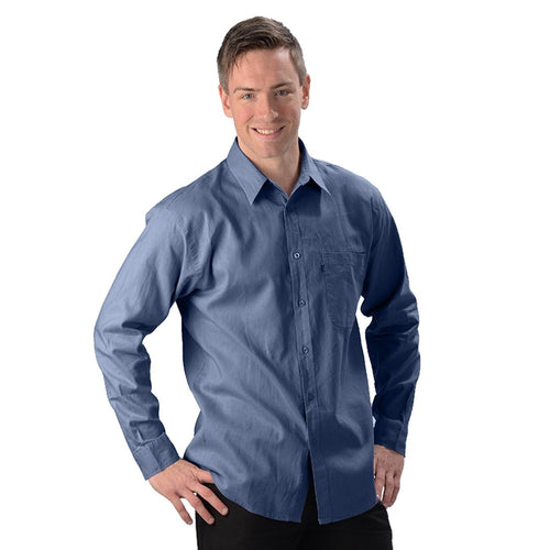 The Ryan dress shirt is the perfect weight, long sleeve dress shirt for business with or without a tie. Very comfortable as a casual outfit, with tone on tone buttons and a single front pocket. A must have for every wardrobe! Fabrication: 55% Hemp 45% Organic Cotton Eco-Essentials Color Blue $80.00