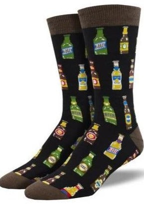 Black with Beer Bottles. Soft, Breathable, Moisture Wicking, Antibacterial, Hypoallergenic, Amazing Socks! One Size Fits Most (Men's 7-13) Fabrication: 66% Rayon from Bamboo, 32% Nylon, 2% Spandex SockSmith black $22.00