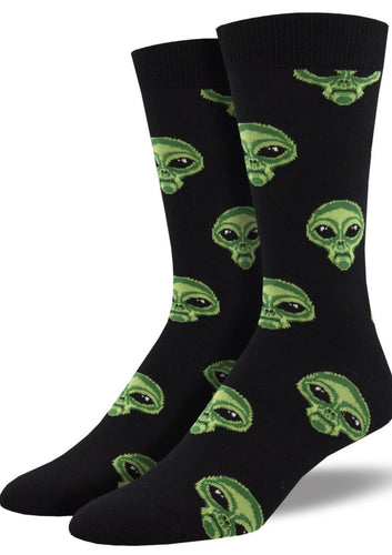 Black with Green Alien Heads. Soft, Breathable, Moisture Wicking, Antibacterial, Hypoallergenic, Amazing Socks! One Size Fits Most (Men's 7-13) Fabrication: 66% Rayon from Bamboo, 32% Nylon, 2% Spandex SockSmith $22.00 