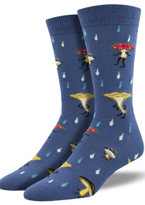 Blue with Mushroom Characters. Soft, Breathable, Moisture Wicking, Antibacterial, Hypoallergenic, Amazing Socks! One Size Fits Most (Men's 7-13) Fabrication: 66% Rayon from Bamboo, 32% Nylon, 2% Spandex SockSmith $22.00