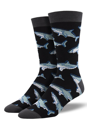 Black with Sharks. Soft, Breathable, Moisture Wicking, Antibacterial, Hypoallergenic, Amazing Socks! One Size Fits Most (Men's 7-13) Fabrication: 66% Rayon from Bamboo, 32% Nylon, 2% Spandex SockSmith $22.00