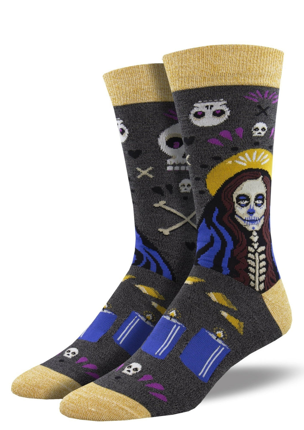 Heather Grey with Vudu Skeleton Witch Art.  Soft, Breathable, Moisture Wicking, Antibacterial, Hypoallergenic, Amazing Socks! One Size Fits Most (Men's 7-13) Fabrication: 66% Rayon from Bamboo, 32% Nylon, 2% Spandex SockSmith $22.00