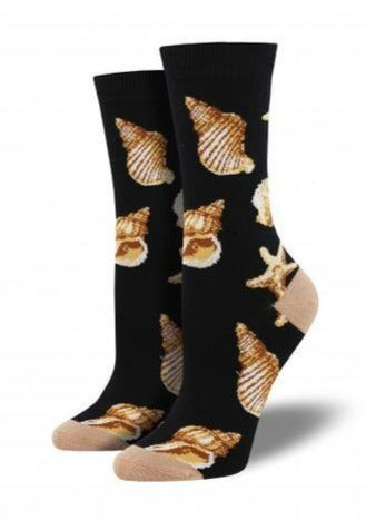 Black with Sea Shells. Soft, Breathable, Moisture Wicking, Antibacterial, Hypoallergenic, Amazing Socks! One Size Fits Most (Women's 5-11) Fabrication: 66% Rayon from Bamboo, 32% Nylon, 2% Spandex SockSmith $20.00