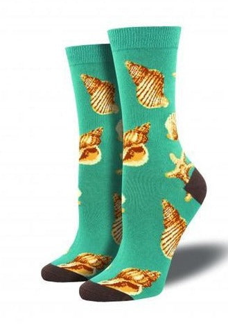 Deep Aqua Green with Sea Shells. Soft, Breathable, Moisture Wicking, Antibacterial, Hypoallergenic, Amazing! One Size Fits Most (Women's 5-11) Fabrication: 66% Rayon from Bamboo, 32% Nylon, 2% Spandex SockSmith $20.00