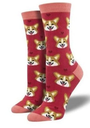 Pink with Corgi Faces. Soft, Breathable, Moisture Wicking, Antibacterial, Hypoallergenic, Amazing Socks! One Size Fits Most (Women's 5-11) Fabrication: 66% Rayon from Bamboo, 32% Nylon, 2% Spandex SockSmith $20.00