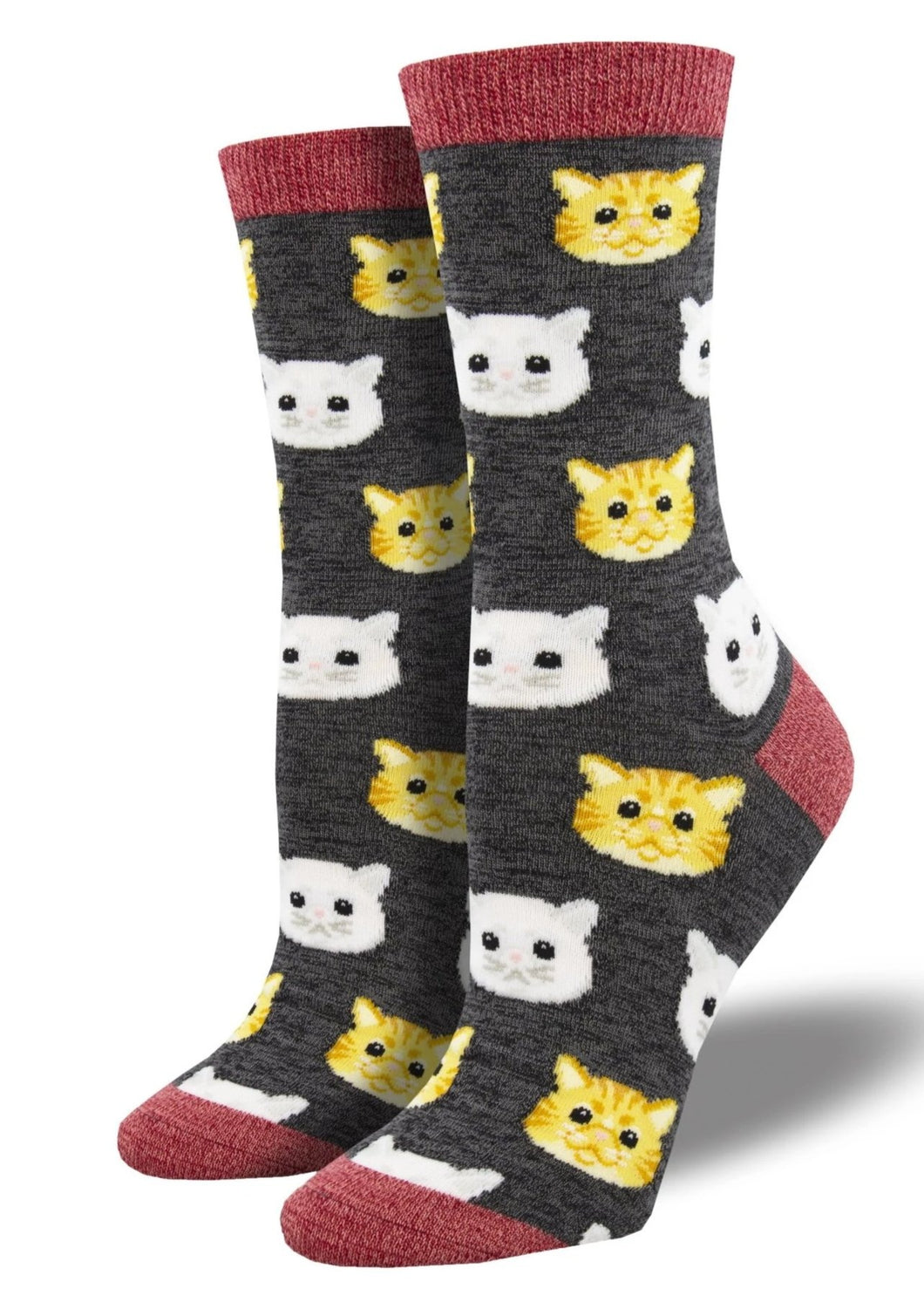 Heather Charcoal with Cat Faces. Soft, Breathable, Moisture Wicking, Antibacterial, Hypoallergenic, Amazing Socks! One Size Fits Most (Women's 5-11) Fabrication: 66% Rayon from Bamboo, 32% Nylon, 2% Spandex SockSmith $20.00