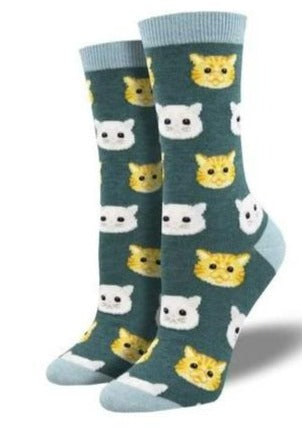 Heather Green with Cat Faces. Soft, Breathable, Moisture Wicking, Antibacterial, Hypoallergenic, Amazing Socks! One Size Fits Most (Women's 5-11) Fabrication: 66% Rayon from Bamboo, 32% Nylon, 2% Spandex SockSmith green $20.00