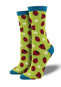 Green with lady Bugs. Soft, Breathable, Moisture Wicking, Antibacterial, Hypoallergenic, Amazing Socks! One Size Fits Most (Women's 5-11) Fabrication: 66% Rayon from Bamboo, 32% Nylon, 2% Spandex SockSmith $20.00