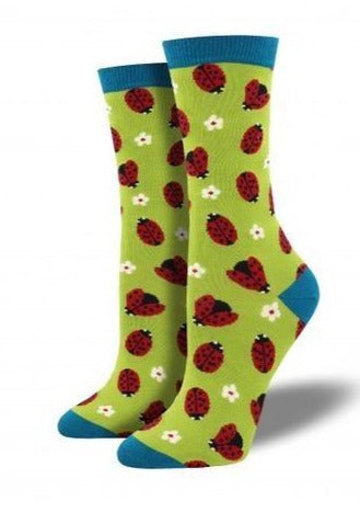 Green with lady Bugs. Soft, Breathable, Moisture Wicking, Antibacterial, Hypoallergenic, Amazing Socks! One Size Fits Most (Women's 5-11) Fabrication: 66% Rayon from Bamboo, 32% Nylon, 2% Spandex SockSmith $20.00