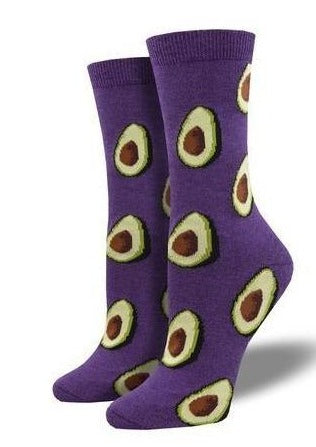Purple with Avocado Halves. Soft, Breathable, Moisture Wicking, Antibacterial, Hypoallergenic, Amazing Socks! One Size Fits Most (Women's 5-11) Fabrication: 66% Rayon from Bamboo, 32% Nylon, 2% Spandex $20.00