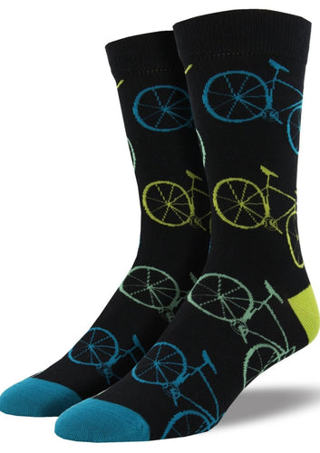 Black with Bicycles. Soft, Breathable, Moisture Wicking, Antibacterial, Hypoallergenic, Amazing Socks! One Size Fits Most (Men's 7-13) Fabrication: 66% Rayon from Bamboo, 32% Nylon, 2% Spandex SockSmith $22.00