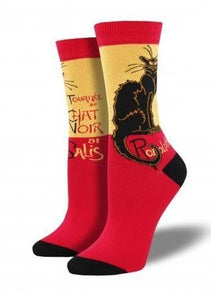 Red with Le Chat Noir Art. Soft, Breathable, Moisture Wicking, Antibacterial, Hypoallergenic, Amazing Socks! One Size Fits Most ( Men's 7-13) (Women's 5-11) Fabrication: 66% Rayon from Bamboo, 32% Nylon, 2% Spandex SockSmith black W-$20.00 M-$22.00