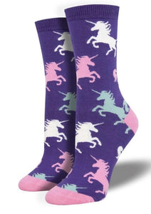 Purple with Unicorns. Soft, Breathable, Moisture Wicking, Antibacterial, Hypoallergenic, Amazing Socks! One Size Fits Most (Women's 5-11) Fabrication: 66% Rayon from Bamboo, 32% Nylon, 2% Spandex SockSmith $20.00