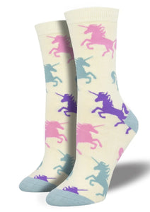 Whitw with Unicorns. Soft, Breathable, Moisture Wicking, Antibacterial, Hypoallergenic, Amazing Socks! One Size Fits Most (Women's 5-11) Fabrication: 66% Rayon from Bamboo, 32% Nylon, 2% Spandex SockSmith $20.00