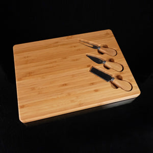 13" x 10" Made with Bamboo this large 4 piece cheese board set comes with fitted knife, fork and server. VERDICI $40.00