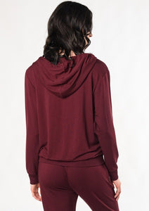 The Ashley zip-up hoodie is perfect for lounging at home or for running errands. Crafted with organic viscose from bamboo french terry that’s breathable and soft. Pair this with the matching Julie Zipped Pocket Jogger for even more comfort.  Fabrication: 95% Viscose from Bamboo 5% Spandex $125.00 Wine Red