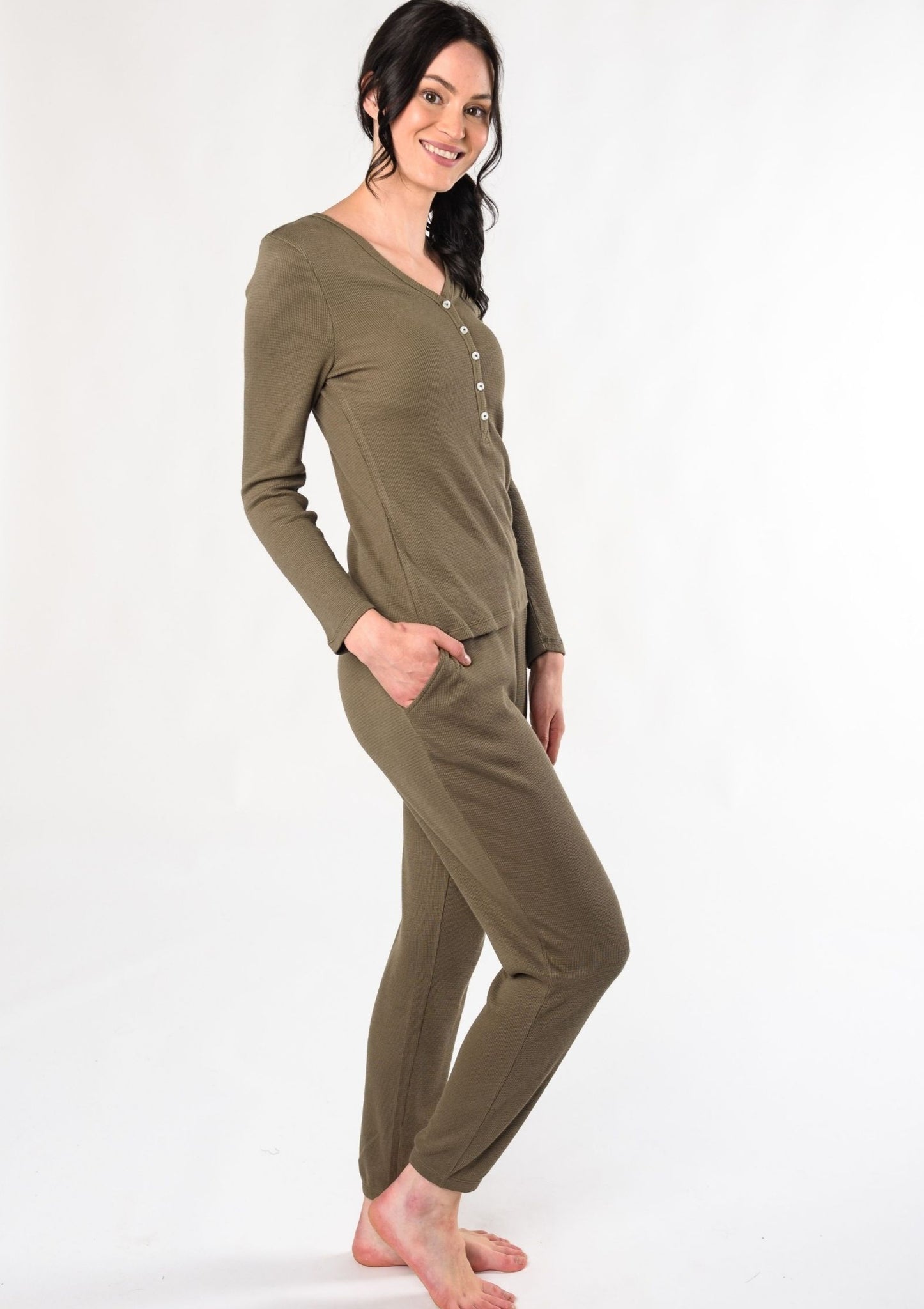 Lexie Waffle Lounge Set Sleepwear-Green-Bamboo-Sustainable Women's Clothes  – House of Bamboo