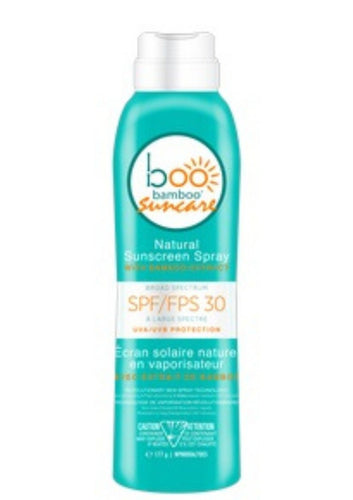 boo bamboo's SPF 30 Natural Sunscreen is formulated with your sensitive skin in mind. Enriched with organic bamboo extract and minerals, this gentle, Broad Spectrum UVA/UVB sunscreen shields your skin from harmful rays and sun damage. Non- Whitening, fast absorbing and unscented. Available in a unique 360º continuous spray format for a more convenient, “no mess’ application. $13.00/$27.00