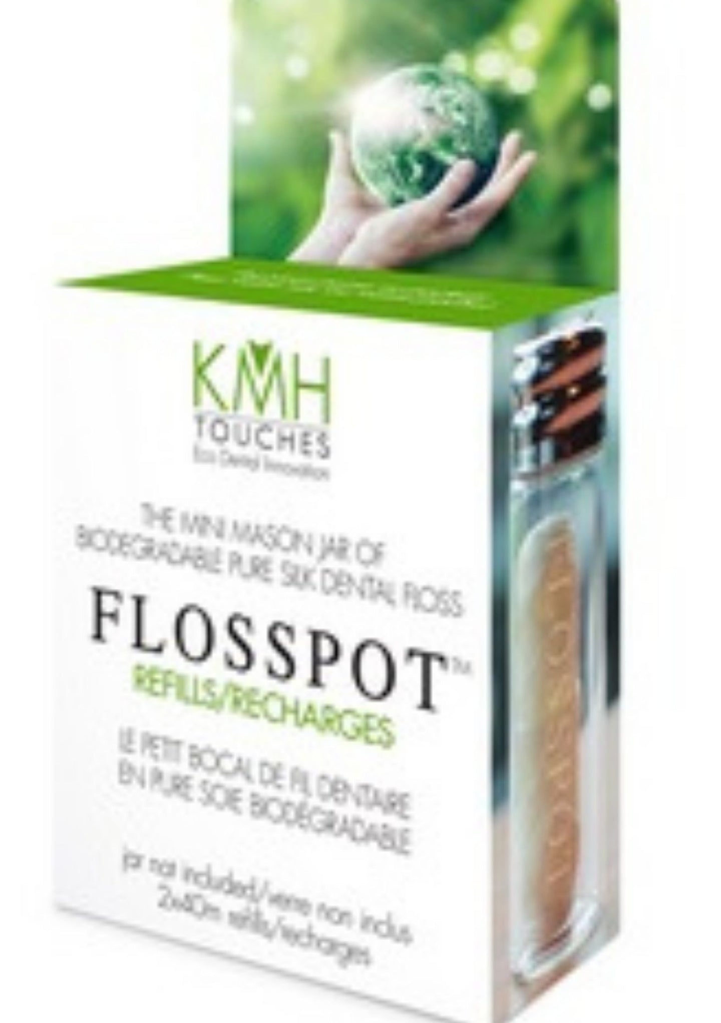  FLOSSPOT®- is our first Silk in Glass Dental Floss! The Solution to plastic dental floss - Buy FLOSSPOT® once and REFILL for life. Compostable and Biodegradable. Use Once a day for optimal oral care $16.00