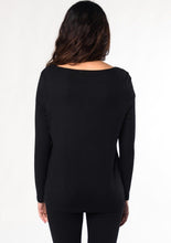 Crafted from Terrera's lightweight signature bamboo jersey, this ribbed long-sleeve bateau top is unbelievably soft and irresistibly comfortable. Fabrication: 95% Viscose from Bamboo 5% Spandex $75.00 Black