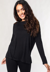 Crafted from Terrera's lightweight signature bamboo jersey, this ribbed long-sleeve bateau top is unbelievably soft and irresistibly comfortable. Fabrication: 95% Viscose from Bamboo 5% Spandex $75.00 Black