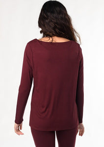 Crafted from Terrera's lightweight signature bamboo jersey, this ribbed long-sleeve bateau top is unbelievably soft and irresistibly comfortable. Fabrication: 95% Viscose from Bamboo 5% Spandex $75.00 Wine Red