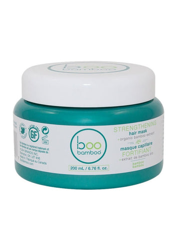 boo bamboo's ultimate treatment for stressed and tired hair the Strengthening Hair Mask. This intensely revitalizing treatment, strengthens and protects while re-stabilizing the cuticle and enveloping hair with bamboo extract and organic proteins. (200ml) $18.00