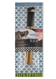 Brush on a beautiful face anywhere with the Take-A-Bow Brow Duo. Urban Spa's vegan fibre brushes are perfect for the bathroom, boardroom or your backpack. The Take a Bow Duo features an eyebrow "spoolie" wand and eyebrow brush.   Perfect for travel. To apply makeup on the face. Eco-friendly materials. $15.00