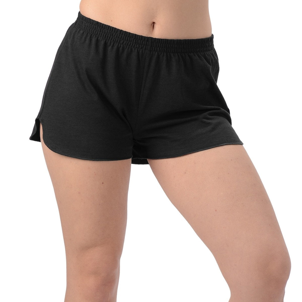 Moira Bamboo Running Shorts are loose comfy fit with elastic waistband and notched cuffs. Made with soft Bamboo jersey, they are luxurious, moisture wicking and breathable. Great for workout, casual or as PJ bottoms, you will LOVE your Moira Bamboo Running Shorts. Proudly made in Canada 70% Rayon from Bamboo, 30% Organic Cotton  ECO-ESSENTIALS Black $25.00