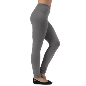 Bamboo Leggings are super soft, luxurious and moisture wicking. With a mid-rise and a single seam for comfort, they are great for work rest or play. The most comfortable leggings you will ever own. You will LOVE your Bamboo Leggings. Proudly made in Canada 92% Rayon from Bamboo, 8% Spandex ECO-ESSENTIALS Colour Light Grey $40.00