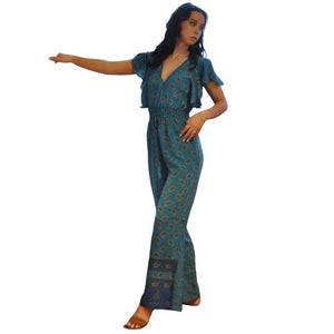 lanai jumpsuit mixed print front view on model